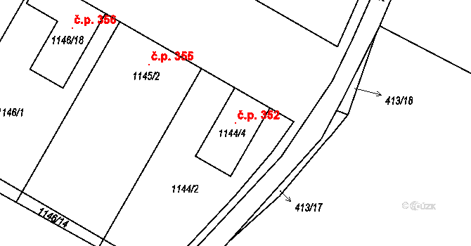 Rychlov 352, Bystřice pod Hostýnem na parcele st. 1144/4 v KÚ Rychlov u Bystřice pod Hostýnem, Katastrální mapa