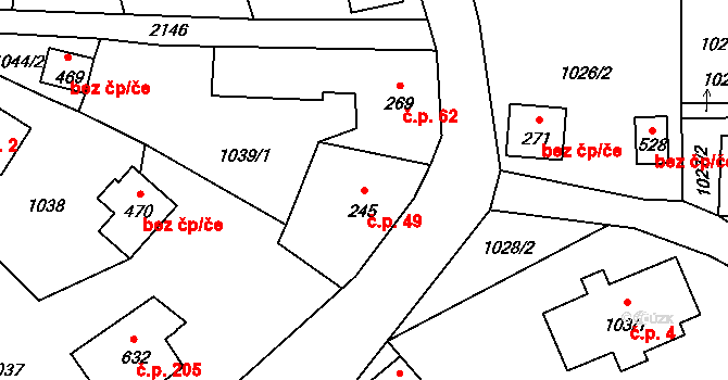 Alšovice 49, Pěnčín na parcele st. 245 v KÚ Alšovice, Katastrální mapa