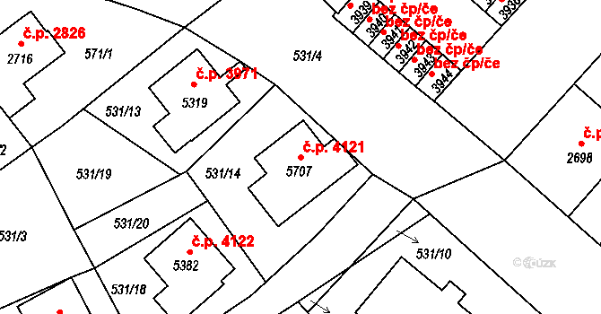 Jablonec nad Nisou 4121 na parcele st. 5707 v KÚ Jablonec nad Nisou, Katastrální mapa
