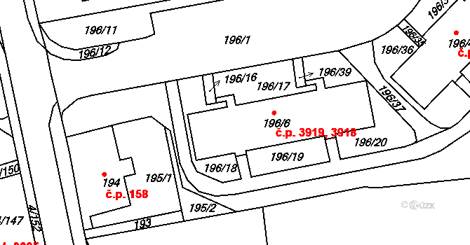Mšeno nad Nisou 3919, Jablonec nad Nisou na parcele st. 196/6 v KÚ Mšeno nad Nisou, Katastrální mapa