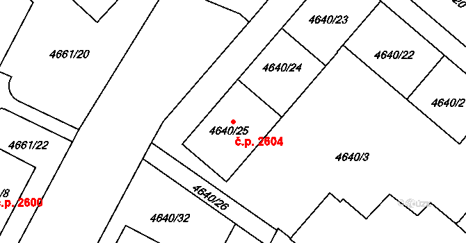 Jihlava 2604 na parcele st. 4640/25 v KÚ Jihlava, Katastrální mapa