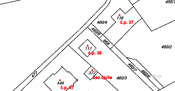 Husinec 38 na parcele st. 117 v KÚ Husinec u Řeže, Katastrální mapa