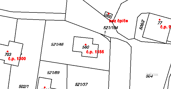 Hostivice 1155 na parcele st. 560 v KÚ Litovice, Katastrální mapa
