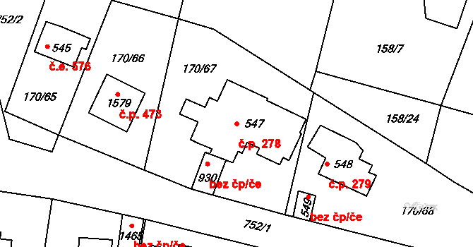 Vrané nad Vltavou 278 na parcele st. 547 v KÚ Vrané nad Vltavou, Katastrální mapa