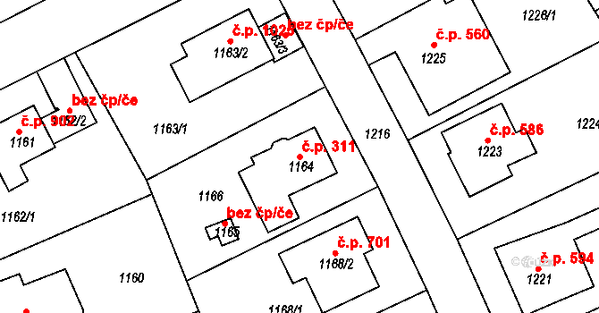 Roztoky 311 na parcele st. 1164 v KÚ Roztoky u Prahy, Katastrální mapa