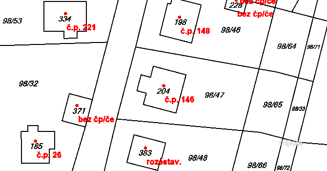 Vysoká Pec 146, Bohutín na parcele st. 204 v KÚ Vysoká Pec u Bohutína, Katastrální mapa