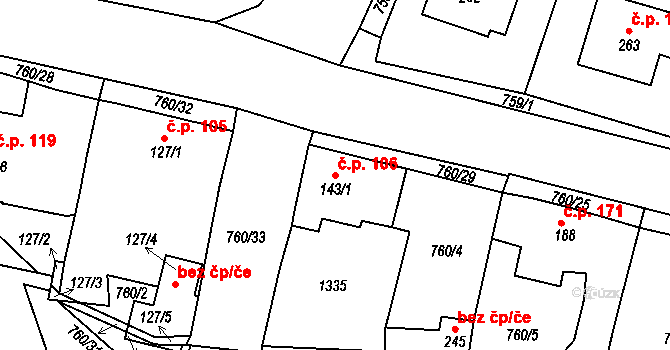 Ejpovice 106 na parcele st. 143/1 v KÚ Ejpovice, Katastrální mapa