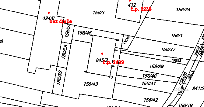 Nětčice 2499, Kyjov na parcele st. 845/3 v KÚ Nětčice u Kyjova, Katastrální mapa