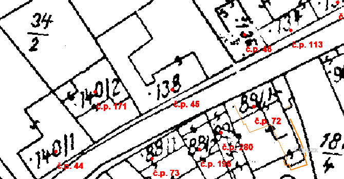 Luleč 45 na parcele st. 138 v KÚ Luleč, Katastrální mapa