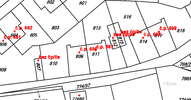 Libušín 697 na parcele st. 811 v KÚ Libušín, Katastrální mapa