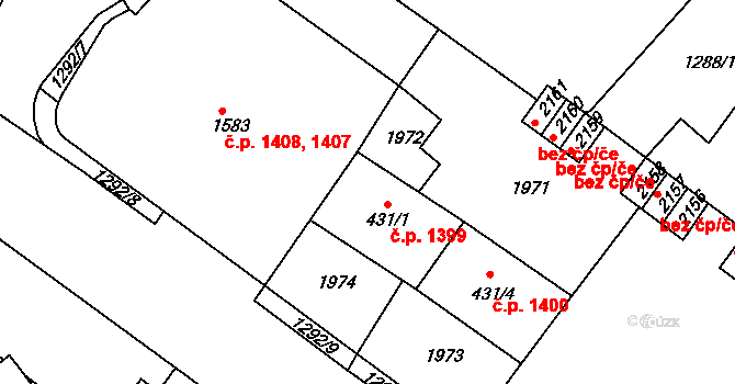 Brandýs nad Labem 1399, Brandýs nad Labem-Stará Boleslav na parcele st. 431/1 v KÚ Brandýs nad Labem, Katastrální mapa