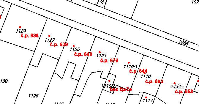 Švermov 676, Kladno na parcele st. 1123 v KÚ Motyčín, Katastrální mapa