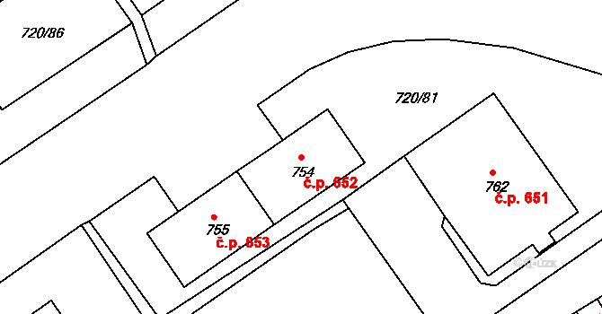 Osek 652 na parcele st. 754 v KÚ Osek u Duchcova, Katastrální mapa