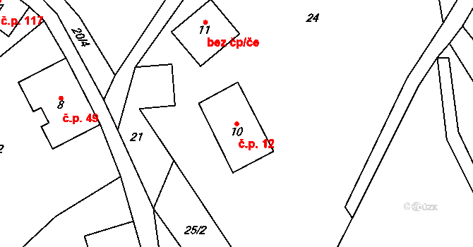 Bozkov 12 na parcele st. 10 v KÚ Bozkov, Katastrální mapa