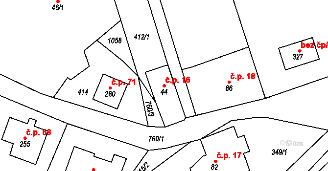 Chutnovka 16, Mírová pod Kozákovem na parcele st. 44 v KÚ Sekerkovy Loučky, Katastrální mapa