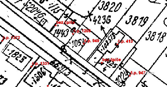 Lanžhot 949 na parcele st. 1053 v KÚ Lanžhot, Katastrální mapa