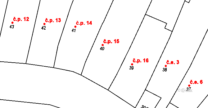 Žebráky 15, Hošťka na parcele st. 40 v KÚ Žebráky, Katastrální mapa