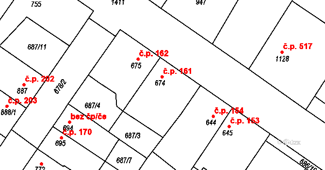Chlumec nad Cidlinou III 161, Chlumec nad Cidlinou na parcele st. 674 v KÚ Chlumec nad Cidlinou, Katastrální mapa