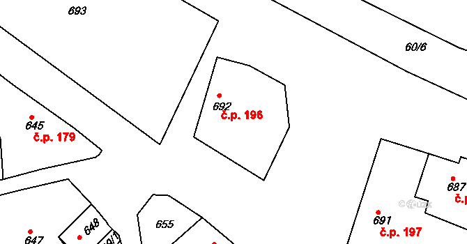 Čistá 196 na parcele st. 692 v KÚ Čistá u Rakovníka, Katastrální mapa