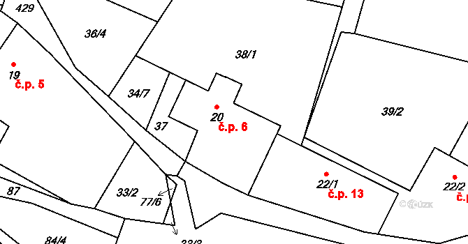 Těchobuzice 6, Ploskovice na parcele st. 20 v KÚ Těchobuzice, Katastrální mapa