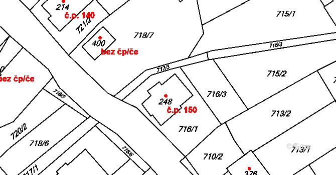 Bítouchov 150, Semily na parcele st. 248 v KÚ Bítouchov u Semil, Katastrální mapa