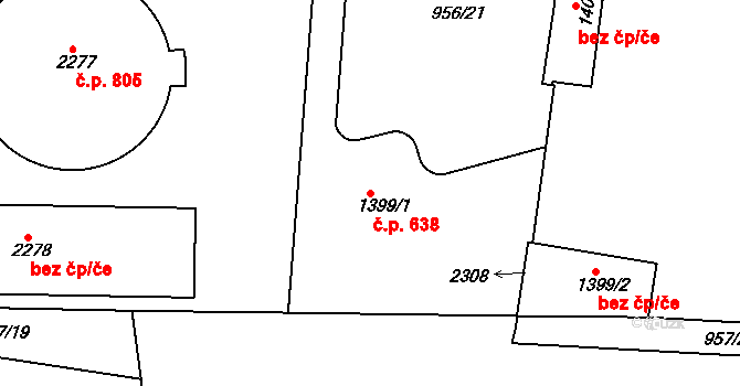 Valdické Předměstí 638, Jičín na parcele st. 1399/1 v KÚ Jičín, Katastrální mapa