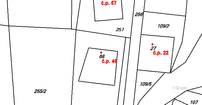 Libecina 49 na parcele st. 68 v KÚ Libecina, Katastrální mapa