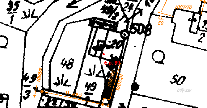 Sázava 89 na parcele st. 20 v KÚ Sázava u Lanškrouna, Katastrální mapa