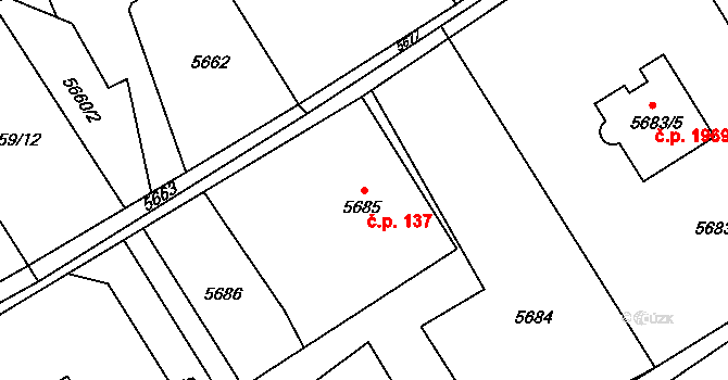 Petřvald 137 na parcele st. 5685 v KÚ Petřvald u Karviné, Katastrální mapa