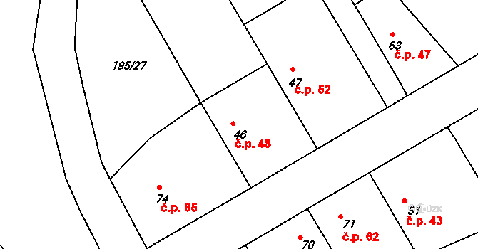 Černíky 48 na parcele st. 46 v KÚ Černíky, Katastrální mapa