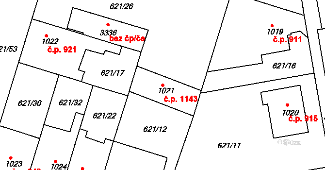 Lysá nad Labem 1143 na parcele st. 1021 v KÚ Lysá nad Labem, Katastrální mapa