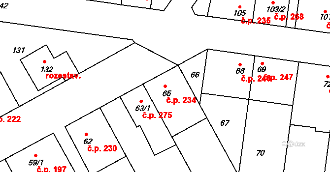 Bořitov 234 na parcele st. 65 v KÚ Bořitov, Katastrální mapa