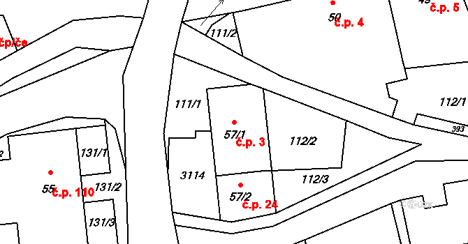 Božanov 3 na parcele st. 57/1 v KÚ Božanov, Katastrální mapa