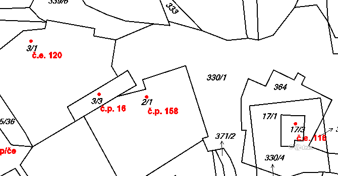 Cetnov 158, Cheb na parcele st. 2/1 v KÚ Cetnov, Katastrální mapa