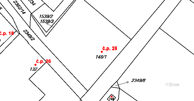 Lipovka 25, Deštná na parcele st. 148/1 v KÚ Lipovka, Katastrální mapa