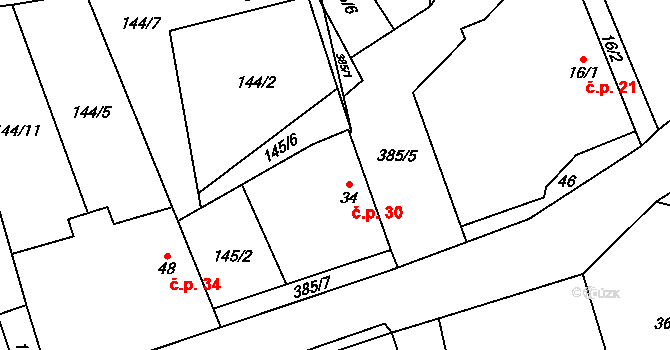 Mirochov 30, Chlum u Třeboně na parcele st. 34 v KÚ Mirochov, Katastrální mapa