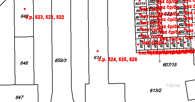 Sedlčany 524,525,526 na parcele st. 611 v KÚ Sedlčany, Katastrální mapa