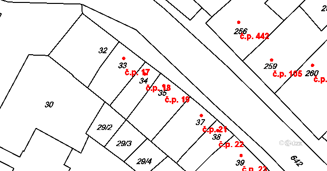 Nemilany 19, Olomouc na parcele st. 35 v KÚ Nemilany, Katastrální mapa