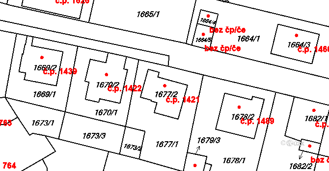 České Budějovice 6 1421, České Budějovice na parcele st. 1677/2 v KÚ České Budějovice 6, Katastrální mapa