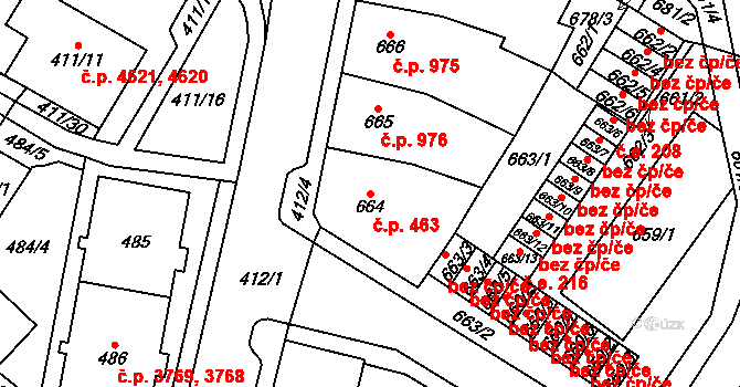 Chomutov 463 na parcele st. 664 v KÚ Chomutov I, Katastrální mapa