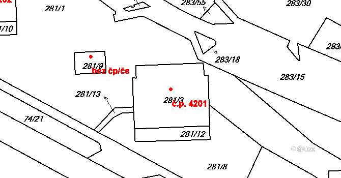 Chomutov 4201 na parcele st. 281/3 v KÚ Chomutov II, Katastrální mapa
