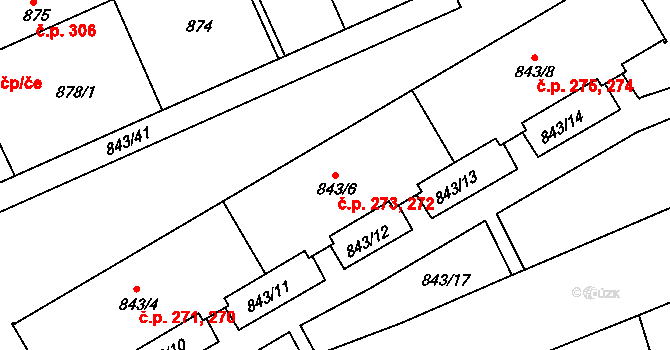 Liberec X-Františkov 272,273, Liberec na parcele st. 843/6 v KÚ Františkov u Liberce, Katastrální mapa