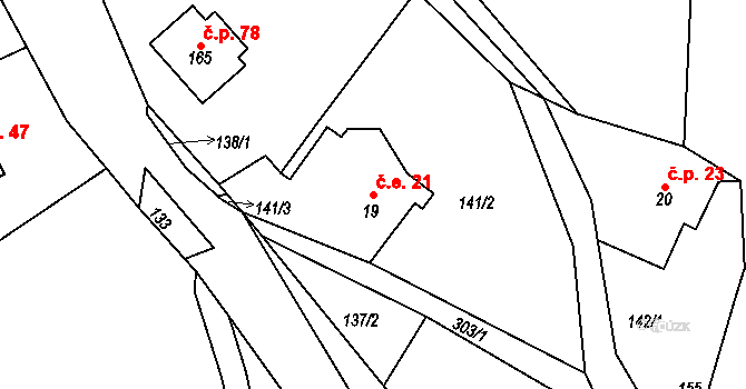 Prkenný Důl 21, Žacléř na parcele st. 19 v KÚ Prkenný Důl, Katastrální mapa