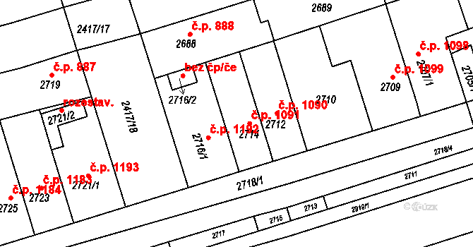Šlapanice 1091 na parcele st. 2714 v KÚ Šlapanice u Brna, Katastrální mapa