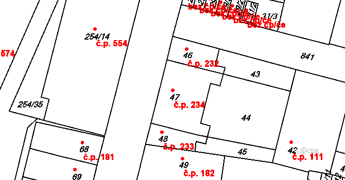 Doudlevce 234, Plzeň na parcele st. 47 v KÚ Doudlevce, Katastrální mapa