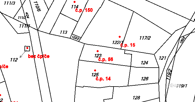 Silůvky 56 na parcele st. 123 v KÚ Silůvky, Katastrální mapa