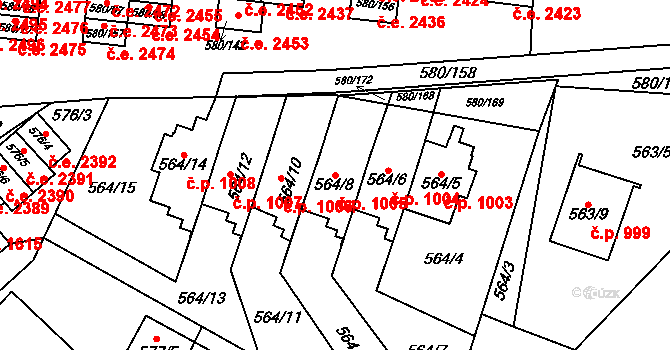Bludovice 1005, Havířov na parcele st. 564/8 v KÚ Bludovice, Katastrální mapa
