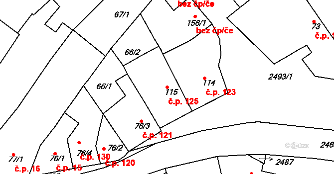 Čebín 125 na parcele st. 115 v KÚ Čebín, Katastrální mapa