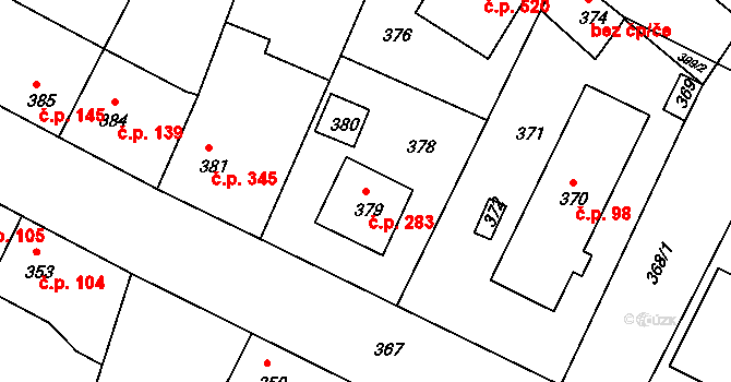 Týnec nad Labem 283 na parcele st. 379 v KÚ Týnec nad Labem, Katastrální mapa