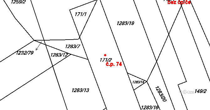 Veselíčko 74, Žďár nad Sázavou na parcele st. 171/2 v KÚ Veselíčko u Žďáru nad Sázavou, Katastrální mapa